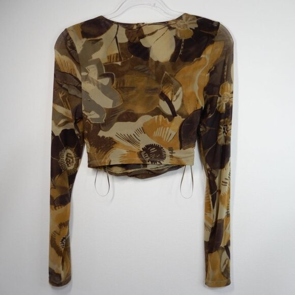 FREE PEOPLE Supernova Long Sleeve Crop Top Size S Stretchy Mesh Floral Moss NEW - Picture 7 of 9